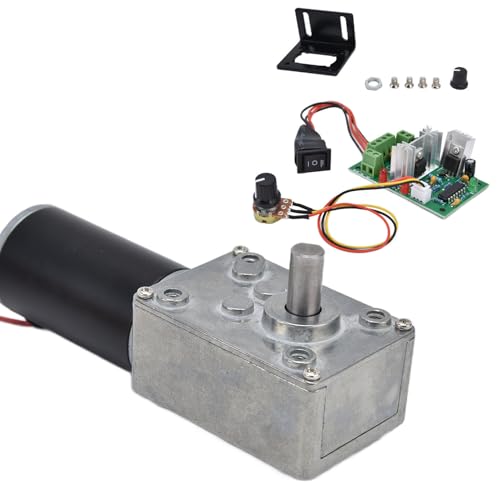 DC 12V Gear Motor with PWM Speed Controller Kit High Torque Geared Motor 20-400 RPM Adjustable 8mm D Shaft Low Noise Reduction Electric Motor for DIY Robot Car Automation (200RPM)