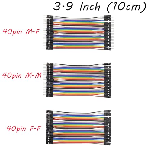 Antrader Breadboard Jumper Wires, 40 Pin 10CM/3.9 Inch Male/Female Multicolored Ribbon Cables Assorted Kit - size: 3.9 Inch (10cm), style: 40 Pin (M/M, M/F, F/F)
