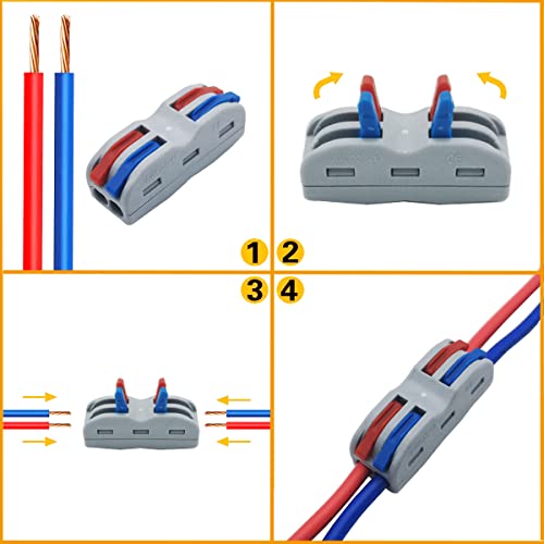 CESFONJER Lever Nut Connector, SPL-2 Conductor Compact Connectors, 2 Way 4 Port Quick Connection Terminal Spring Connector (16 pcs) - color: set1