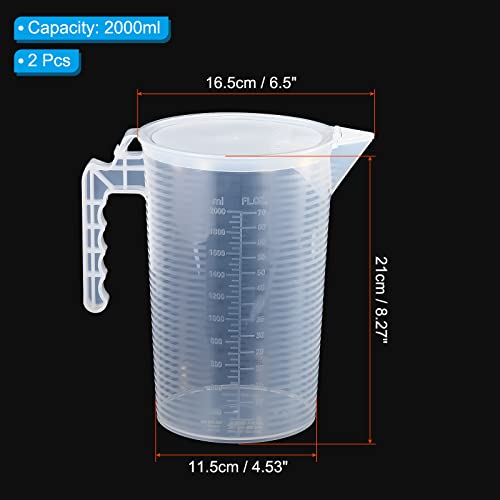 PATIKIL Graduated Beaker, 2 Pack 2000ml PP Plastic Liquid Measuring Cup Double Sided Black Graduations with Handle Lid and Spout for Lab Kitchen Home - size: 2000ml