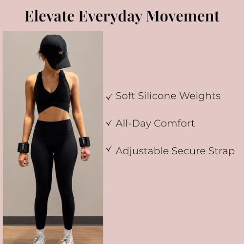 Wrist & Ankle Weights for Women – 2 lb Total, 1 lb Each | Weighted Bangles - color: Black