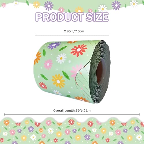 69ft Daisy Bulletin Board Borders Spring Floral Border Trim Flowers Scalloped Rolled for Back to School Classroom Spring Summer Floral Office Home Wall Decoration Strips - color: Daisy