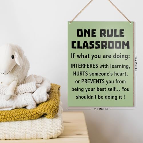 Classroom Wall Sign Hanging Decor, One Rule Classroom, High Middle School Classroom Positive Wooden Decor Teacher Sign Back to School Decoration