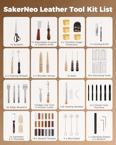 SAKERNEO Leather Working Tools kit Leather Tooling Kit Leather Craft Tools - size: Regular Version