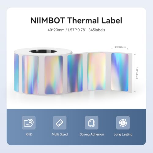 NIIMBOT M2/M3 Thermal Transfer Labels 3 Rolls 1.57" x 0.78" Holographic - size: 3 Rolls 40×20MM Holographic