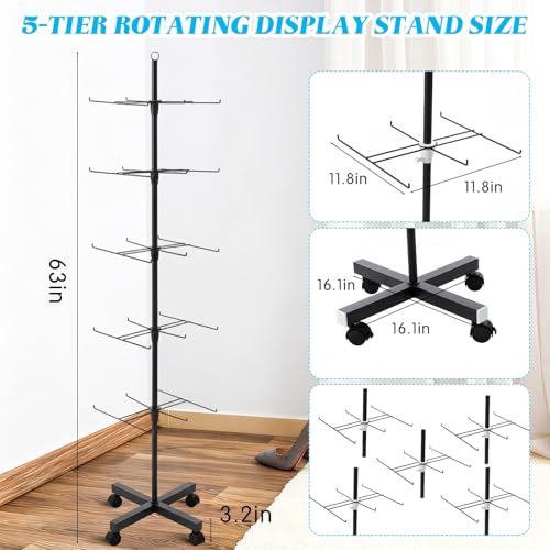 Ripeng 2 Pcs 5-tier Rotating Retail Display Stand with Wheels, Black - color: Black, size: 5 Tier