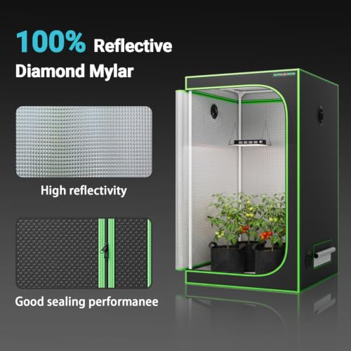 4x4 Grow Tent Kit with LED Grow Light, 48"x48"x80" 1680D Mylar Indoor Grow Tent Starter System with AG1000 100W Full Spectrum Dimmable Plant Light for Hydroponics, Herbs, Vegetables, Seedlings - size: 48" x 48" x 80"