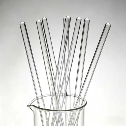 Glass Stirring Rods, Premium Borosilicate Glass Rods, 25 Pack, 12 Inch Length, 0.24 Inch Diameter, Solid Heat Resistant Design with Round Both Ends, Suitable for Laboratory Use