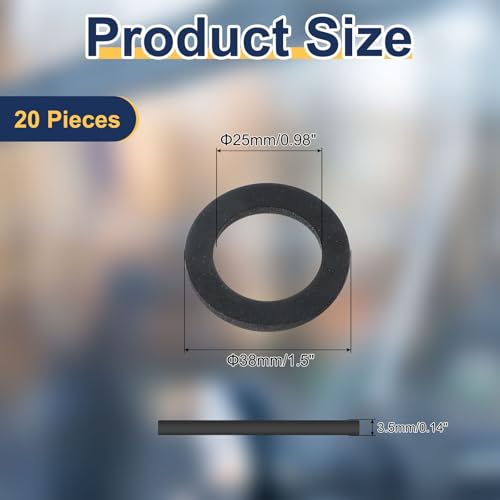 uxcell 20 Pcs M25 Rubber Flat Washers 25mm ID 38mm OD 3.5mm Thick Plain Washer Grommets Plastic Sheet Gasket Fastener Sealing Spacer Gasket Ring Water Hose Washers, Black - size: 25mm x 38mm x 3.5mm