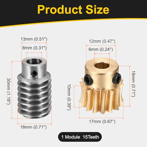 uxcell Worm Gear Set Right Rotation 15T 1 Module 15:1 Reduction Rate - size: Gear-6mm, Worm-8mm Bore, style: 1M-15T