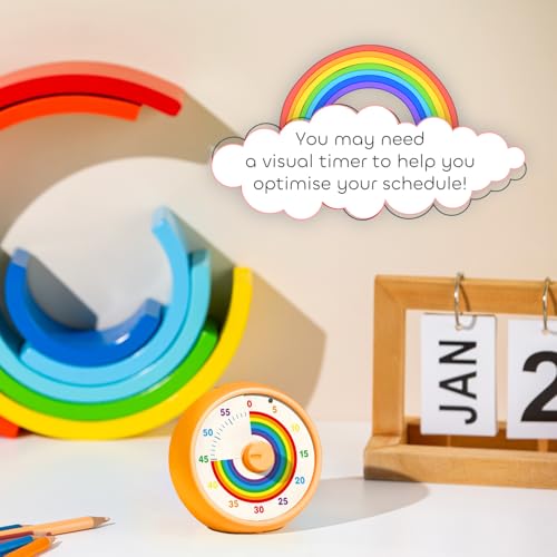 Visual Timer for Kids, 60-Minute Countdown Timer for Classroom Office Kitchen, Desk Timer Kids Time Management Tools with Silent Operation, Pomodoro Time Rainbow Pattern (Orange) - color: Orange