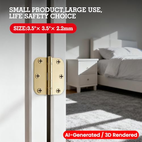 TDCHINGES Rounded Door Hinges Polished Brass 3.5 Inch 5/8" Lasting Mute - color: Polished Brass-Rounded, size: 6 Pack-Ball Bearing-lasting no squeak