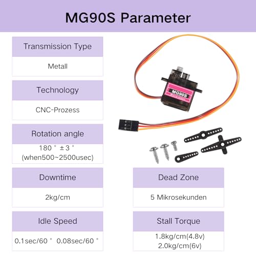 8PCS MG90S Micro Servo Motor, 180° 9g Metal Gear Digital Servo - color: MG90S 9G 180°