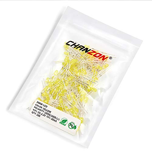 CHANZON 100 pcs 3mm Yellow Diffused LED Diode Lights (DC 3V 20mA) - color: J) Yellow-yellow (100pcs)