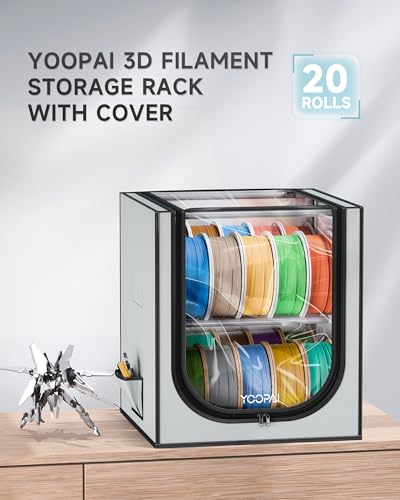 YOOPAI 3D Printer Filament Storage Box – 2 Tier Filament Storage Rack with Fabric Cover, Holds Up to 20 Rolls 1KG – 3D Filament Storage Organizer for Home, Workshop & Studio - size: Farbric Cover-20 Rolls