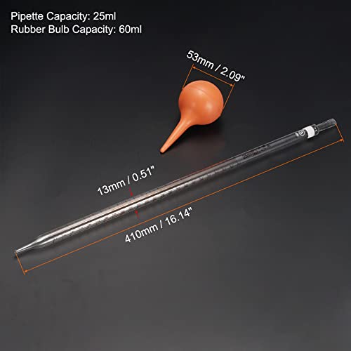 PATIKIL Graduated Dropper Pipettes Kit, 25ml Borosilicate Glass Pipette with Rubber Squeeze Bulb for Transfer Liquid for Lab, Chemistry, Clear - size: 25ml
