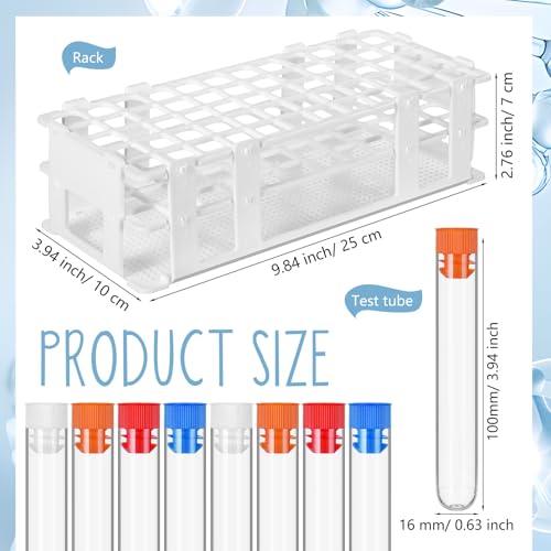 Threehoney 120 Pcs Plastic Test Tubes with Rack Set,Multicolor - color: Multicolor