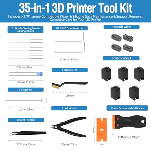 35Pcs 3D Printer Tool Kit for Bambu Lab P1S/P1P/X1/X1C Maintenance - size: for X1/P1 Series