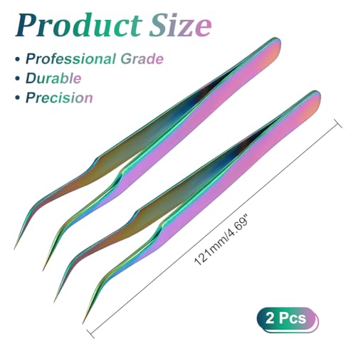 UNICRAFTALE 2pcs Stainless Steel Curved Pointed Craft Tweezer Rainbow Sticker Picking Tool Tweezer for DIY Craft Precision Tweezers Jewelry Making Electronics and Laboratory Works 12.1x0.95cm - color: Rainbow-2pcs