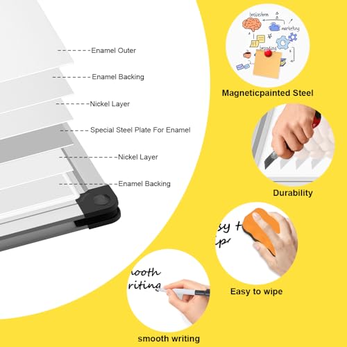 XBoard Porcelain Magnetic Dry Erase Board 48 x 36 Inch, Porcelain Whiteboard Aluminium Frame & Marker Tray - size: 48"W x 34.9"H
