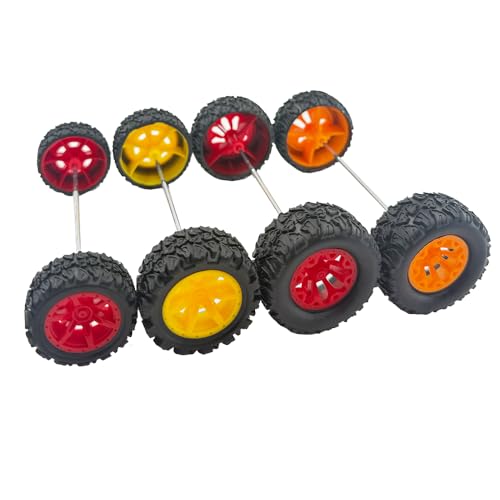 10PCS Toy Car Wheel RC Car Rubber Tire Wheel with 5PCS Round Rod Shaft Axles for RC Car Truck Robot DIY Model Toy Parts (2x44mm Red) - style: 2x44mm Red