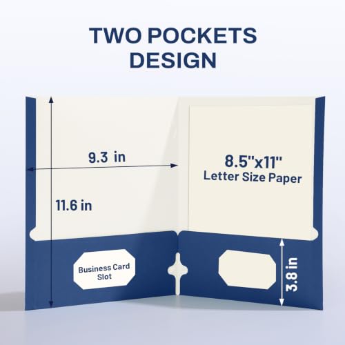 SUNEE Two Pocket Folders, 50 Pack File Folders with Business Card Slot, Textured Paper, Fit Letter Size Paper, Paper File Folder for School Office Home Business, Navy Blue - color: Navy Blue