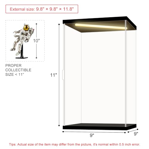 Acrylic Display Case for Collectibles, Action Figures & Trophies, Black Base Solid Yellow Light, 9.8×9.8×11.8 Inch - color: Black-solid Yellow, size: 9.8*9.8*11.8