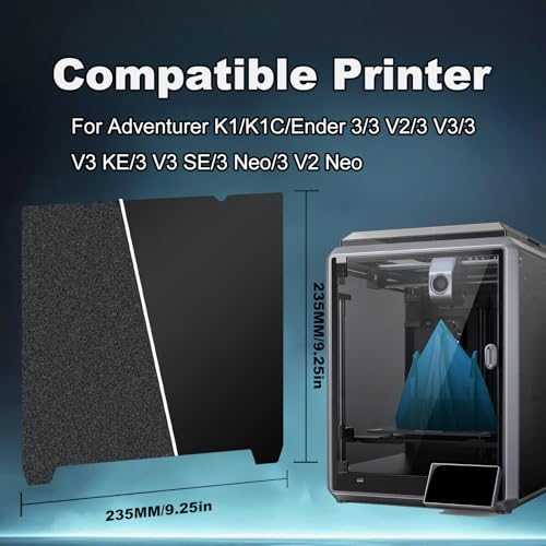 235x235mm Black Build Plate for Creality K1/K1C/K1 SE/Ender 3 S1/Ender 3 V3 SE/KE/Ender 3 V2/Ender 5 S1, Double Sided Textured PEI+Smooth PEI Flexible Spring Stee Platform Heated Printing Bed - size: 235x235mm