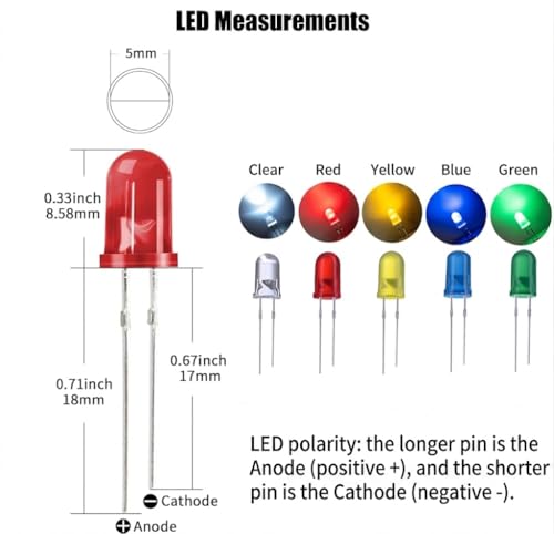 (120 Pcs) California JOS 5mm LED Light Diodes, LED Circuit Assorted Kit for Science Project Experiment (Multi-Colored - 5 Color)