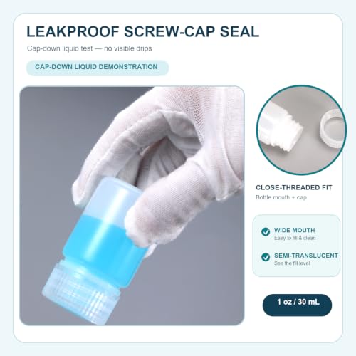 1 oz Leakproof Small Plastic Bottles with Caps, 5 Pack Wide Mouth HDPE Travel Bottles for Toiletries, Refillable Containers for Liquids, Pills, Samples and Lab Reagents, Translucent - color: Translucent, size: 1oz(30ml)