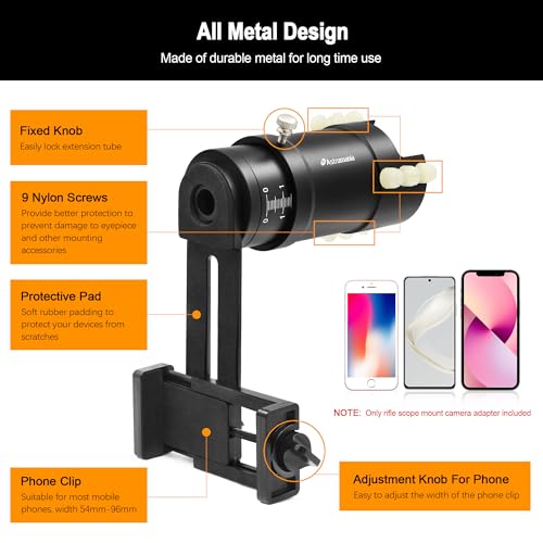 Astromania Rifle Scope Mount Camera Adapter - Phone Scope Adapter for Hunting Teaching & Bird Watching- Premium Aluminum, Featuring a 360-degree Angle Adjustment Smartphone Holder with Extension Tube