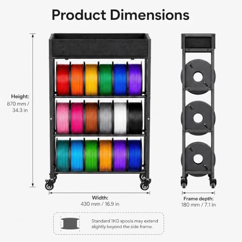 MAYJOY 3D Printer Filament Storage Rack with Wheels, Top Bin, 4-Tier, Metal - size: 4-Tier Single-Row Cart
