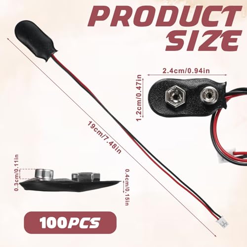 4 Pack 9V Battery Snap to PH 2.0 Connector Cable I-Type 9 Volt Battery Clip 9V Batteries Clip Connector with 7.5 inches Lead Wire