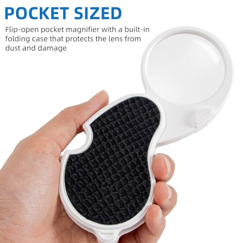 Magnifying Glass with Light, 5X Pocket Magnifier, Lightweight LED Illuminated Magnifying Glass for Reading, Macular Degeneration, Inspection, Jewellery, Coins, Hobbies & Crafts