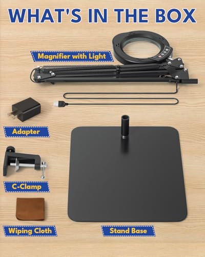 15X LED Magnifying Glass with Light, Base and Clamp Desk Lamp