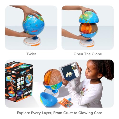 PlayShifu Orboot Core Interactive Globe for Kids Ages 4-10; 3-Layer Openable Earth Globe with AR App; Explore Earth's Surface, Fossils, Minerals & Glowing Core; STEM Science & Geography Gift