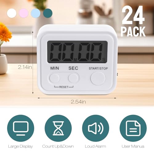 Weewooday 24 Pcs Digital Kitchen Timer Bulk for Cooking - color: Vivid Color