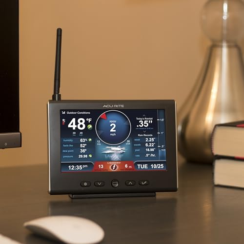AcuRite Iris (5-in-1) Weather Station for Indoor/Outdoor Temperature and Humidity, Wind Speed/Direction, and Rainfall with High-Definition Display, Lightning Detection, and Built-In Barometer (01024M) - color: HD Display with Lightning
