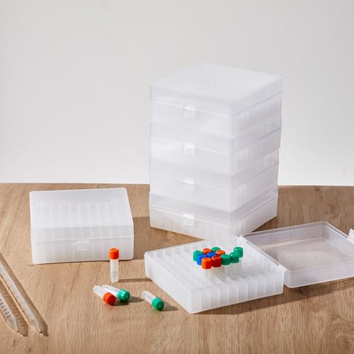 Kingdder 10 Pack 100 Holes Centrifuge Tube Cryogenic Storage Box with Snap Clasp Polypropylene Freezer Box Centrifuge Tubes Holder Rack with Lid Fit 0.5/1.5/2.0 ml for Lab Vial Storage(White) - color: White