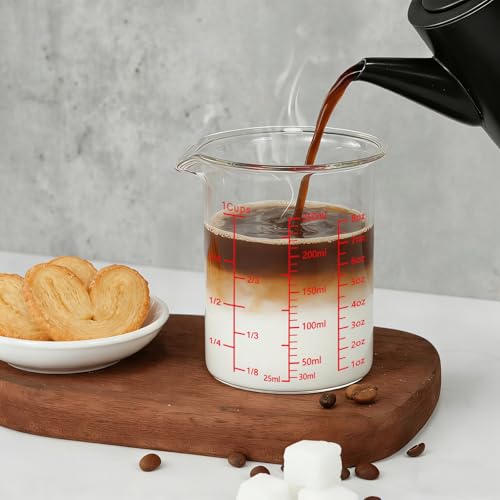 BCnmviku Glass Measuring Cup 8OZ/250ML/1 CUP High Borosilicate Heat Resistant Glass Measuring Cup with Clear Markings (oz, Cup, ml) Liquid Measuring Cup with Spout (250ml)