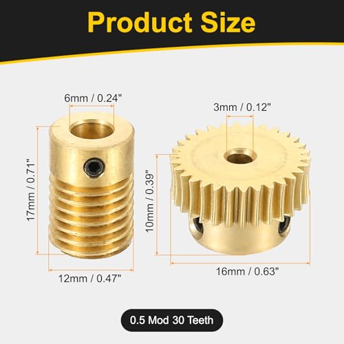 uxcell Worm Gear Set Right Rotation 30T 0.5 Module 1:30 Reduction Rate - size: Gear-3mm, Rod-6mm Bore, style: 0.5M-30T