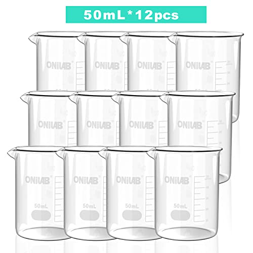 ONiLAB 50mL Glass Beaker, 12 Pcs, Borosilicate Glass - style: 50ml-12pcs