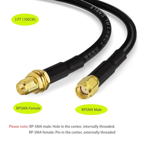 RP-SMA Male to RP-SMA Female Cable 3ft, Superbat Low Loss RG8x WiFi Antenna Extension Coax Cable for WiFi LAN Router Wireless Network Card Adapter 2-Pack - color: 3ft rpsma cable