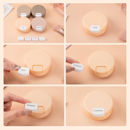 Gemice Travel Containers for Toiletries, Magnetic Travel Containers, TSA Approved Cream Jars with Toiletry Bag, Leak-proof Small 1oz Capsules Set with Multiple Labels for Organization (4 Pack)
