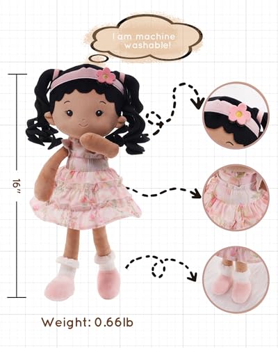 LeyaDoll Soft Plush Baby Doll 16'', First Rag Doll for 1 Year Old Girl Gift - color: Princess Petal-tanned