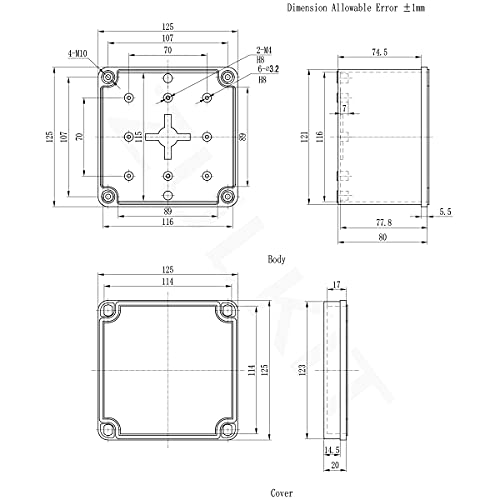 Zulkit Junction Box ABS Plastic Dustproof Waterproof IP67 Junction Boxes Universal Electrical Project Enclosure DIY Electronic Project Box Grey 4.92 x 4.92 x 3.94 inch (125 x 125 x 100 mm) - size: 4.92" x 4.92" x 3.94"