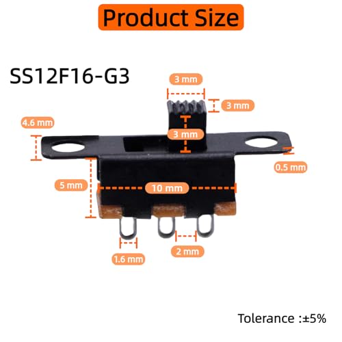 150PCS Micro Mini Slide Switch SPDT Toggle Switches 1p2t 2 Position 3 Pin Small Miniature Vertical Panel Mount Dip Knob for Arduino PCB Breadboard Electronic Project - SS12F16 3mm DC 50V 0.5A - style: SS12F16-5mm-150pcs