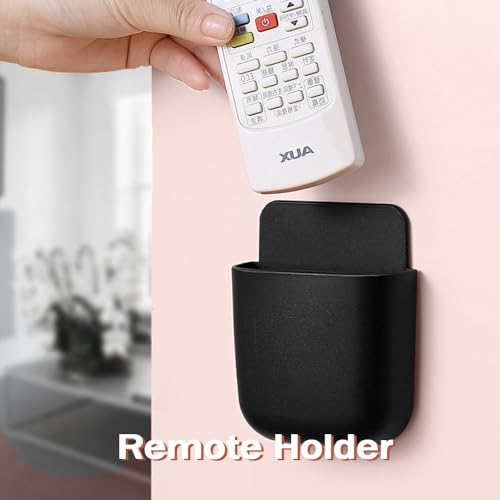 3 Pcs Remote Control Holder, Wall Mount Pen Holder Hole-Free Self Adhesive Phone Charging Organizer Pencil Storage Containers for Home Office School Supply Orgaizer (Black - color: Black-3Pcs