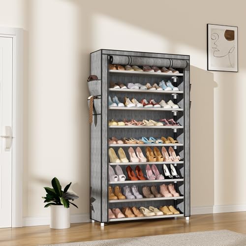 LANTEFUL Shoe Rack with Covers 10 Tier Tall Shoe Rack Organizer Large Capacity Shoe Shelf Storage 40 Pairs Space Saving Free Standing Shoe Storage Organizer for Closet, Entryway, Dorm, Printing - color: Printing, size: 10 Tier - 33.8"W