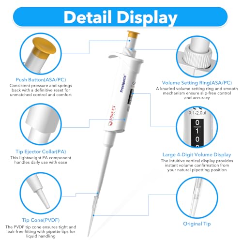 FOUR E'S SCIENTIFIC 0.1-2μL Pipette Pro, Single-Channel Pipettor - size: 01 (0.1-2μL)